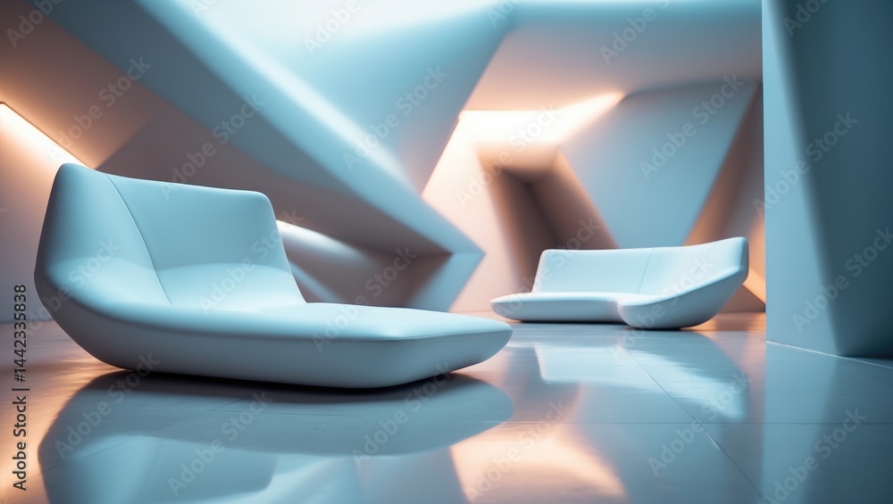 Poster defocused image of a modern minimalist room with abstract geometry and warm ambient light. blurred b