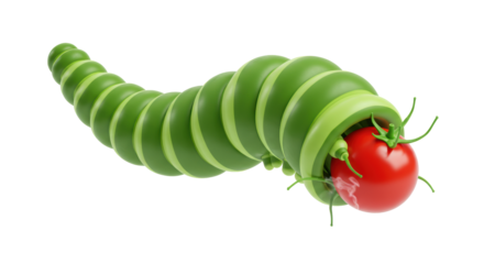 Isolated Cartoon Cucumber Worm Eating a Tomato