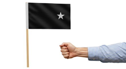 Isolated Hand Holding Black Flag with White Star Symbol