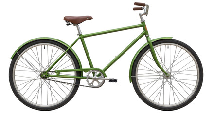 Isolated Green Vintage Bicycle with Brown Leather Seat