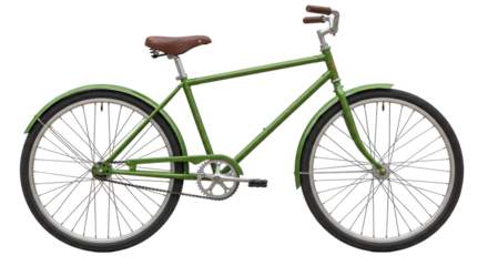 Isolated Green Vintage Bicycle with Brown Leather Seat