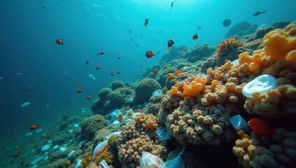 Obraz premium Fragile Underwater Ecosystem Affected by Plastic Debris