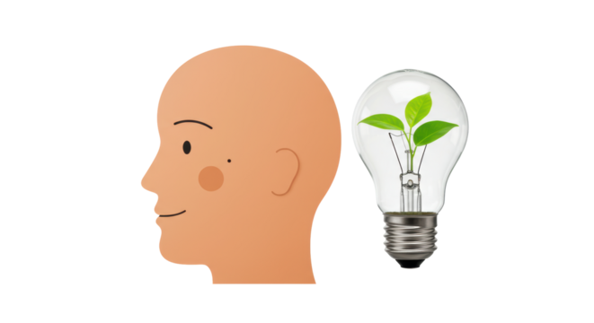 Isolated Head with Bulb and Plant