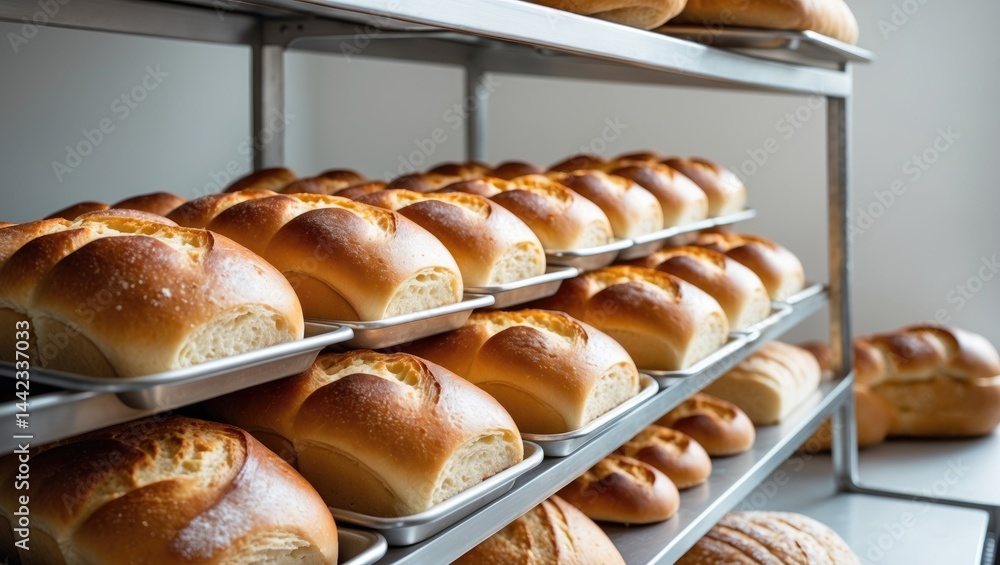 Poster assorted bread displayed on the counter.