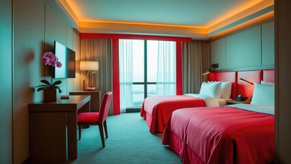 Fototapeta premium Interior design of a hotel bedroom