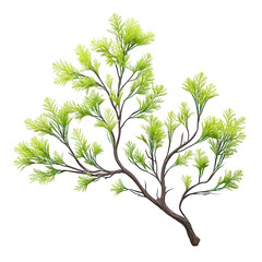 Obraz premium An isolated pine branch has bright green needles set against a white backdrop.