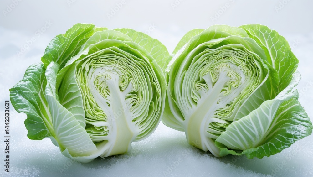 Poster isolated green cabbage slice with a background. clipping path