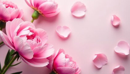Obraz premium Soft pink peony petals, gentle pastel hues, wedding backdrop, greeting card, airy, romance