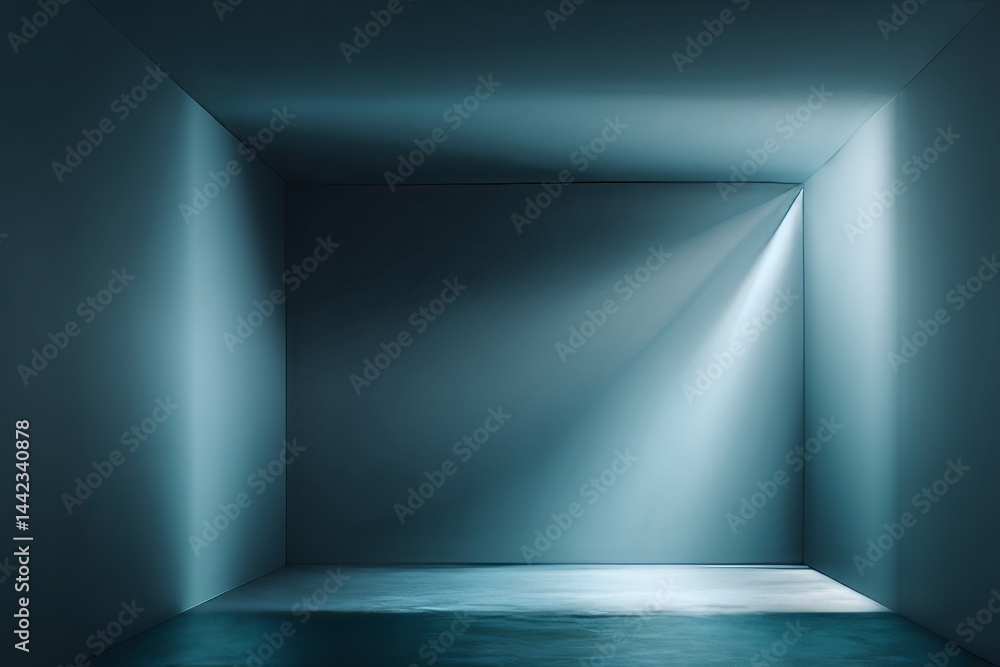 Poster a studio setup with a spotlight shines on a blank cement backdrop, positioned in front of an empty b
