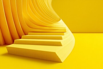 An empty yellow background serves as the setting for a studio spotlight shining down on a blank cement backdrop, all rendered in realistic 3D for design or display