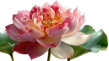 Fototapeta premium a beautiful pink lotus flower on a white isolated background, delicate and serene design