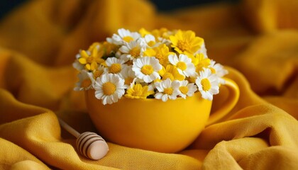 Yellow cup with flowers