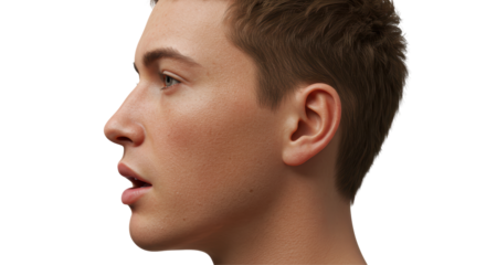 Isolated Profile Portrait of Young Man with Brown Hair