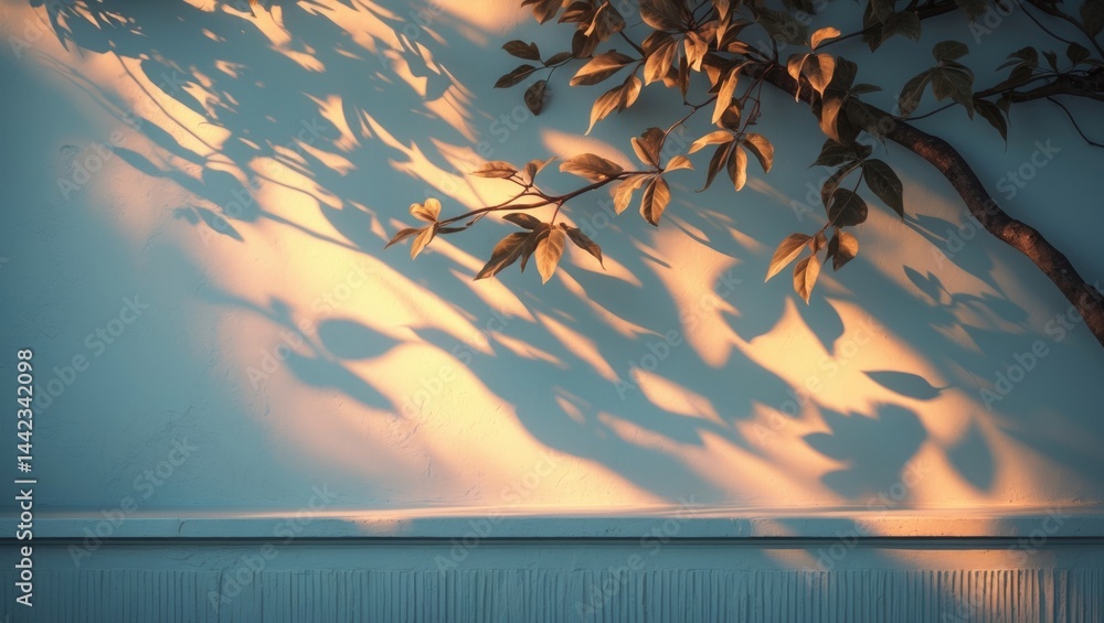 Poster sunlight and shadow effects on wall texture with tree branches