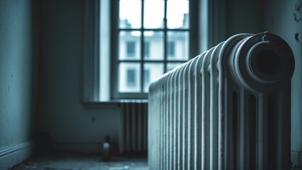 Old radiator in a lifestyle setting, captured in close-up.