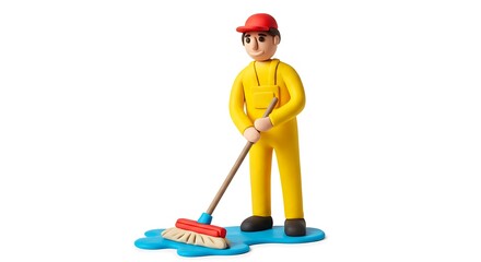 Play-Doh Janitor Cleaning a Spill: A Whimsical Claymation Scene
