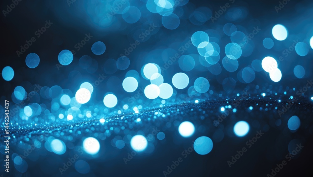 Poster bokeh effect featuring christmas lights. snow and blue bokeh on a black canvas, abstract bokeh scene
