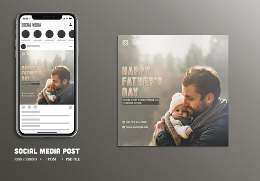 Happy Father&rsquo;s Day Editable Social Media Post with Father Holding Baby for Celebrating Fatherhood, Unbreakable Bonds and Endless Love.