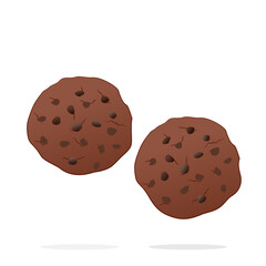 American cookies with chocolate chips. Traditional tasty biscuits with drops. Vector illustration in cartoon style. Isolated on white background
