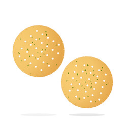 Two round crackers. Illustration of food, snacks. Healthy snack.