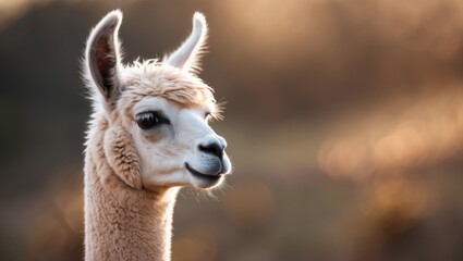 Obraz premium White-coated Alpaca in Close-up with Brown Background