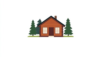 Cartoon log cabin in forest. Illustration for nature design