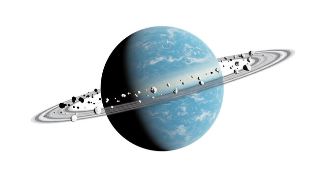 Isolated Planet Uranus with Rings and Moons