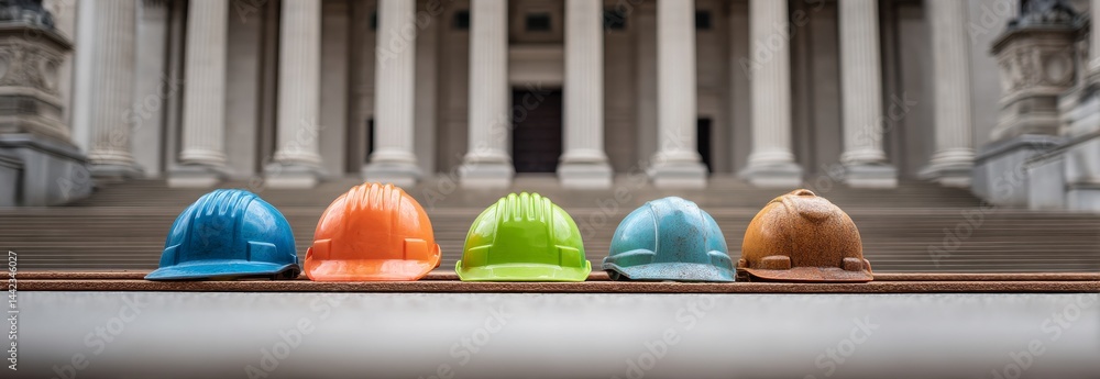 Poster the construction team's quality is reflected in their use of multicolored safety construction worker