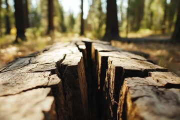 Fototapeta premium Close-up view of a weathered tree stump with cracks.