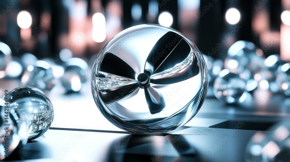 Poster shiny metallic spheres with reflective surfaces arranged in a pattern