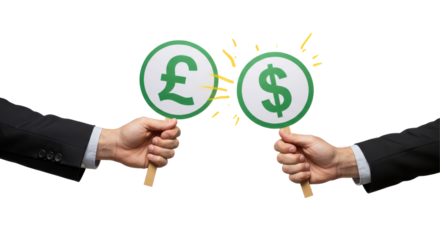 Isolated Hands Holding Pound and Dollar Signs Currency Exchange