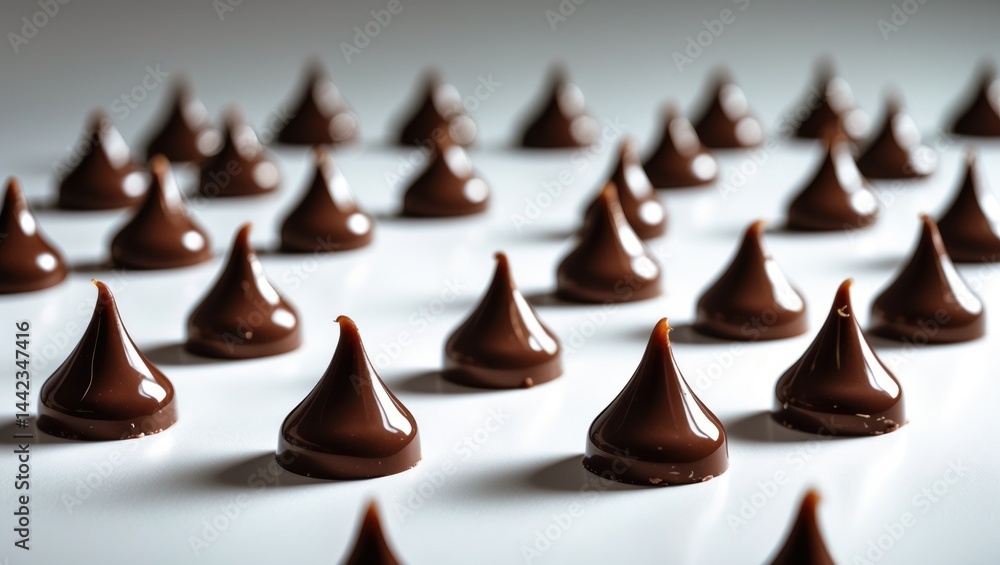Poster Isolated chocolate drops or chips on background, featuring package design element with clipping path