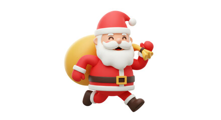 Isolated Running Cartoon Santa Claus with Gift Sack