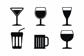 set of Drink glass icon vector silhouette illustration isolated on white background