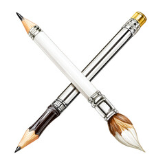 Naklejka premium A crossing pencil and paintbrush creates a striking artistic composition.