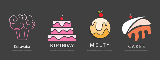 Double dessert cake and ice cream logo for birthday and sweet treat branding