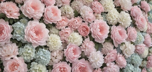 Soft pastel artificial flower wall  Roses, peonies, hydrangeas ,  wall,  photography
