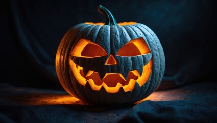 Kindly Halloween Pumpkin on a Dark Surface