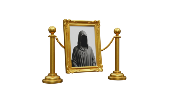 Isolated Mysterious Portrait in Museum with Golden Ropes