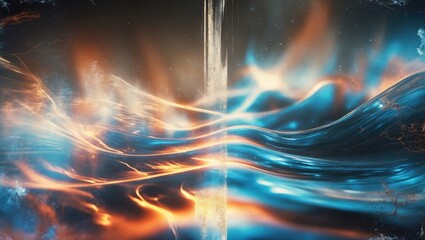 Abstract background showcasing glitch overlay, grain noise texture, old film imperfections, distressed holographic color gradients, flare, dust scratches, and artifacts