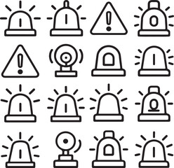 bell icon vector illustration, Emergency lights, siren icons, alert symbols, police beacon, ambulance warning, fire alarm, black and white, simple line drawings, minimalist design, flat icons © Md Imran