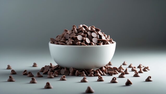 Chocolate flakes in a bowl set on a gray surface
