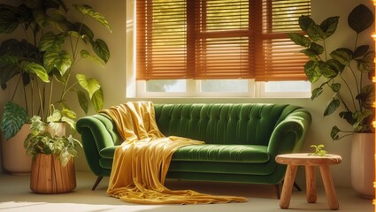 Fototapeta premium Modern living room design with sofa and interior decorations