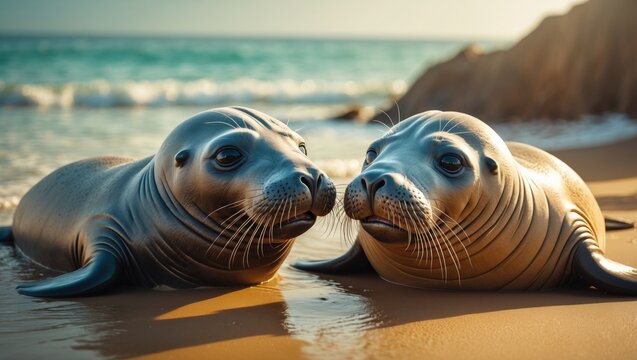 Charming elephant seals resting by the shoreline - Powered by Adobe