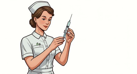 A Vintage Nurse Preparing a Syringe:  A Classic Depiction of Healthcare
