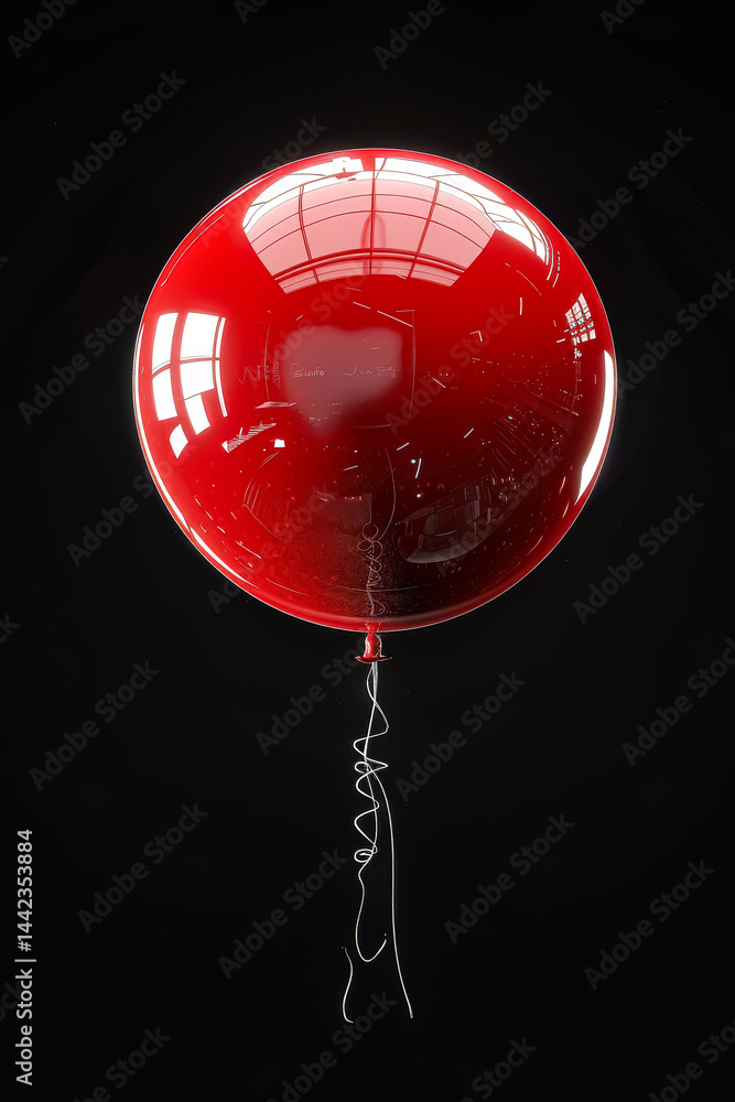 Poster red balloon with a string attached to it