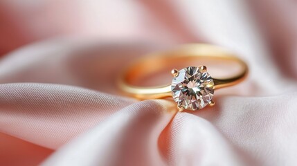 Elegant diamond ring on satin fabric