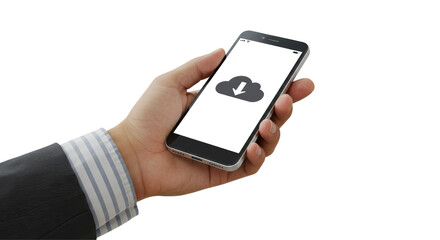 Isolated Smartphone with Cloud Download Icon in Hand