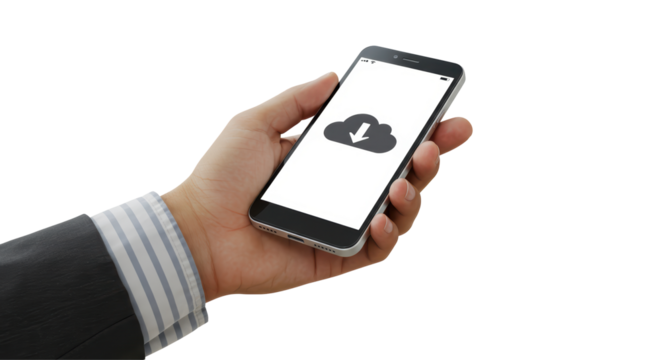 Isolated Smartphone with Cloud Download Icon in Hand