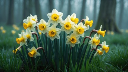 Obraz premium Daffodils Growing in the Forest